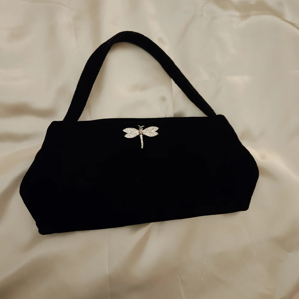 Carolee Black Velvet Clutch with Silver Dragonfly